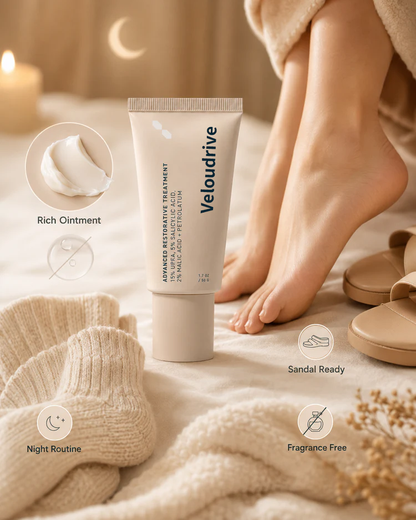 Veloudrive™ Foot Rescue Ointment Dry, Rough, Cracked Feet? Give Them the Overnight Rescue They Need.